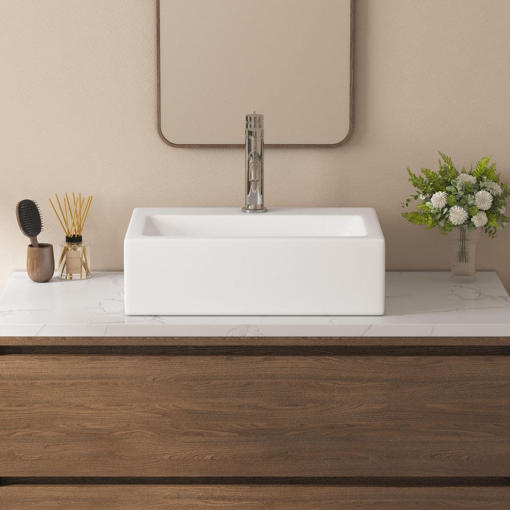 Eridanus Siena 17 in. W 12 in. D 5 in. H Wall Mounted/Vessel Bathroom Sink with Faucet Hole White Vitreous China (4)