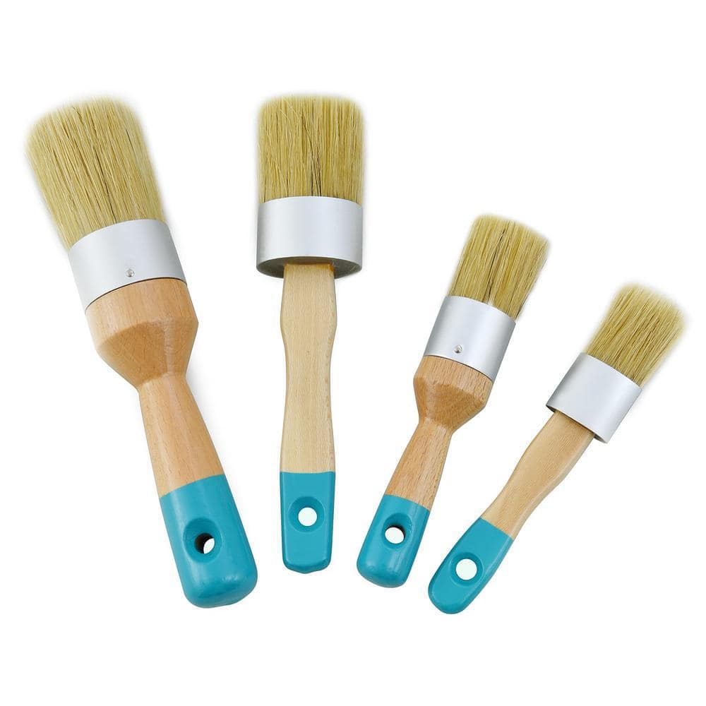 Dyiom 4 Pieces Chalk and Wax Paint Brush, Reusable Flat and Round Chalked Paint Brush Set with Bristles12 x 4.7 x 1.6 inches (1)