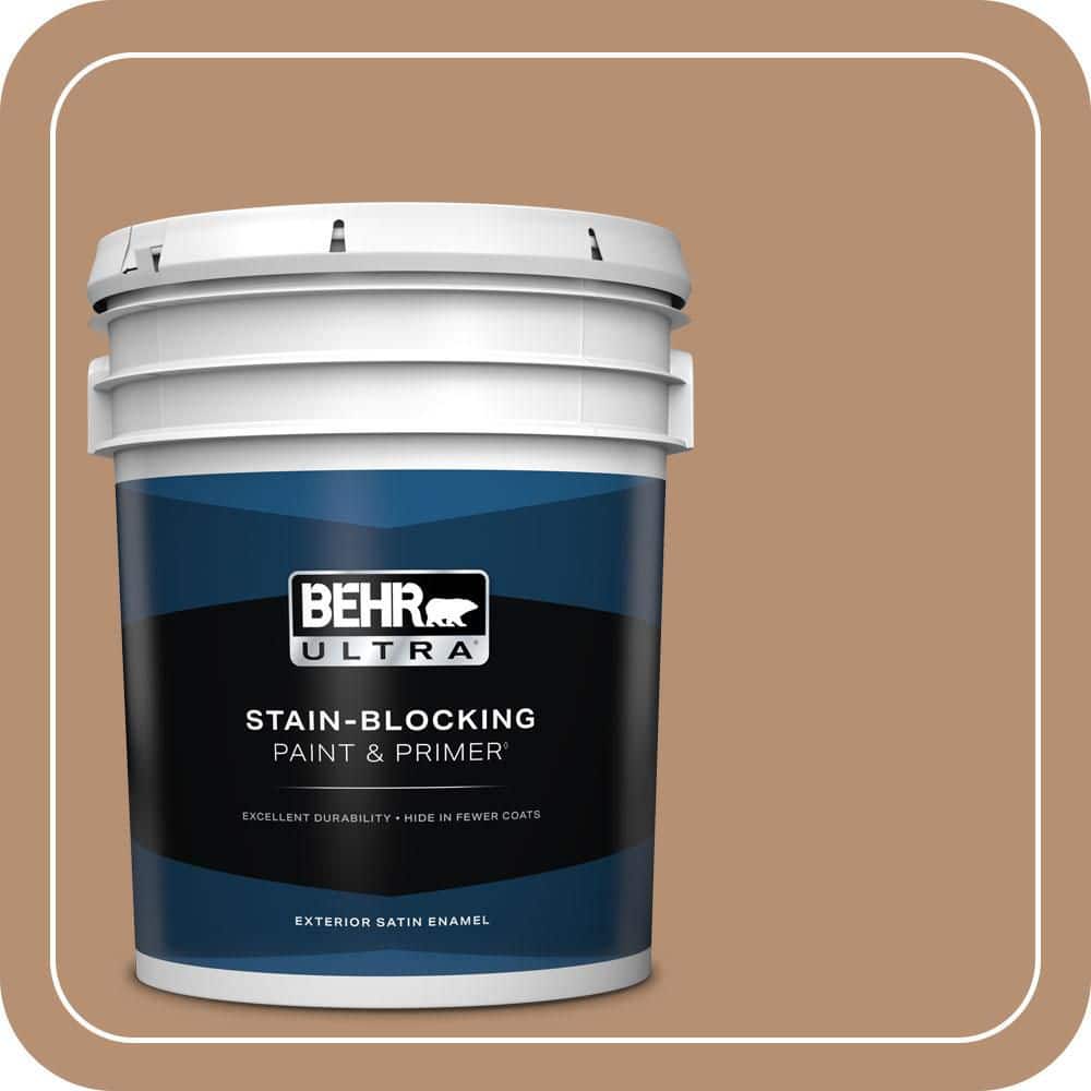 BEHR ULTRA 5 gal. #T13-7 Tan-Gent Satin Enamel Exterior Paint & Primer