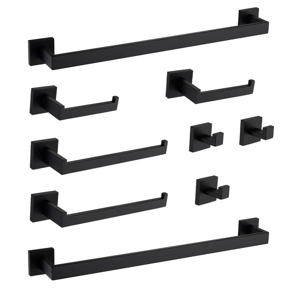 Flynama 9-Piece Wall Mount Stainless Steel Bathroom Hardware Accessory Set (1)