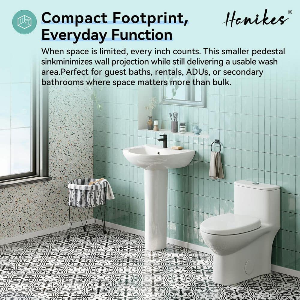 Hanikes 20 1/2 in. White Vitreous China Pedestal Combo Bathroom Sink in U-Shape Design with Overflow (2)