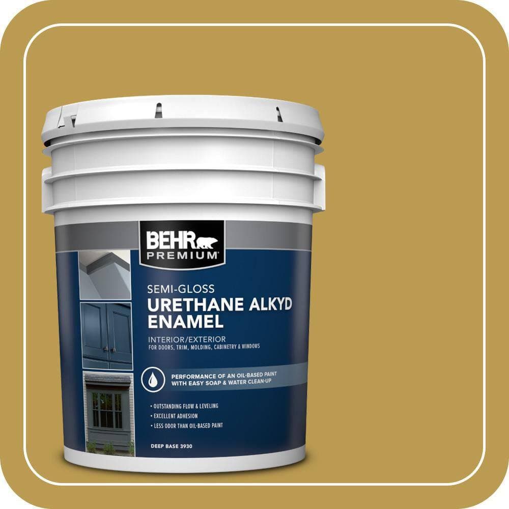 BEHR PREMIUM 5 gal. #M320-6 Tangy Green Urethane Alkyd Semi-Gloss Enamel Interior/Exterior Paint