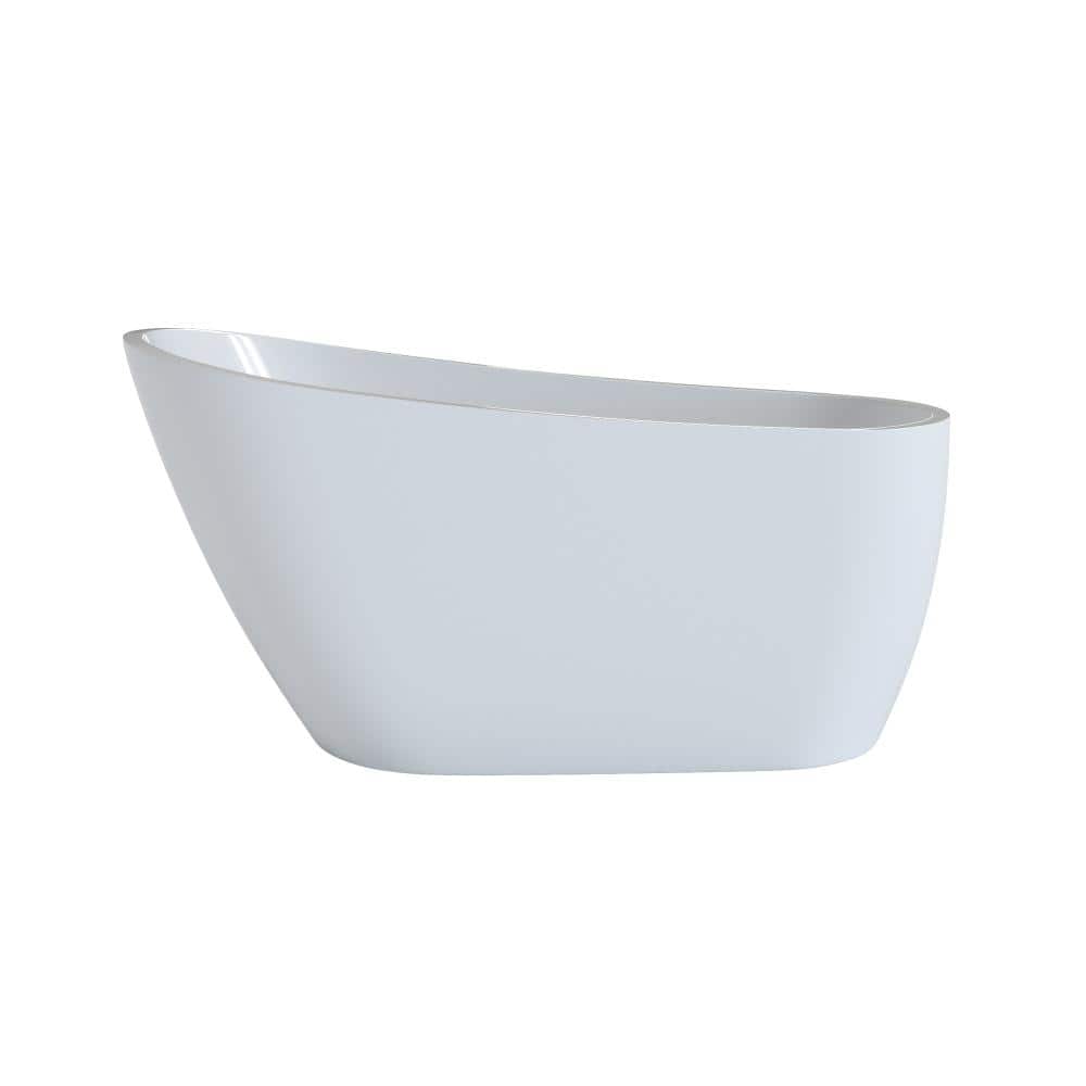YSQCAR 60 in. x 29.5 in. Solid Surface Freestanding Soaking Bathtub with Center Drain in Glossy White, cUPC certified (1)