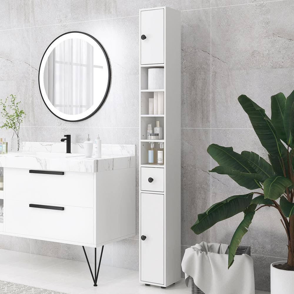 Unbranded 7.75 in. W x 7.75 in. D x 70.75 in. H White Linen Cabinet with Open Shelves, 2-Door Cabinets, Adjustable Shelves (2)