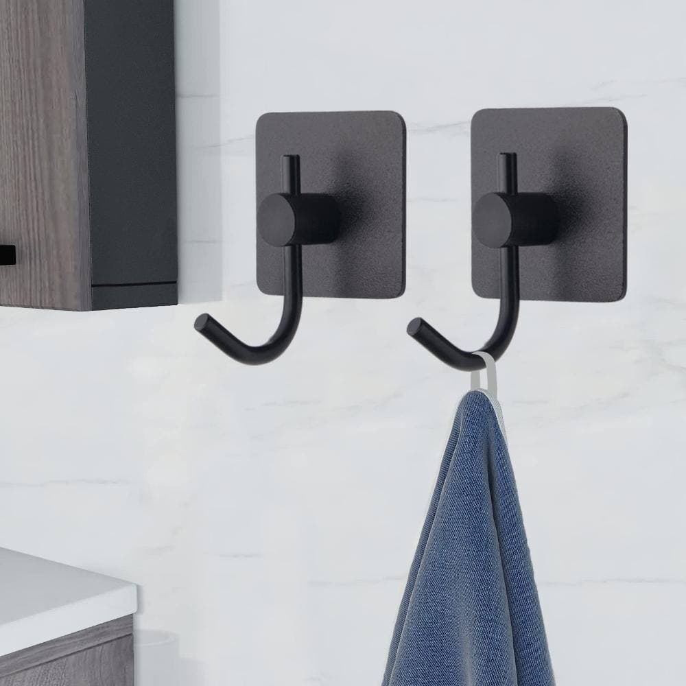 Unbranded Heavy Duty Adhesive Wall Hooks 6 Pack Aluminum Towel Hangers for Coat Hat Keys Clothes 2x2x1.38 in Black (2)