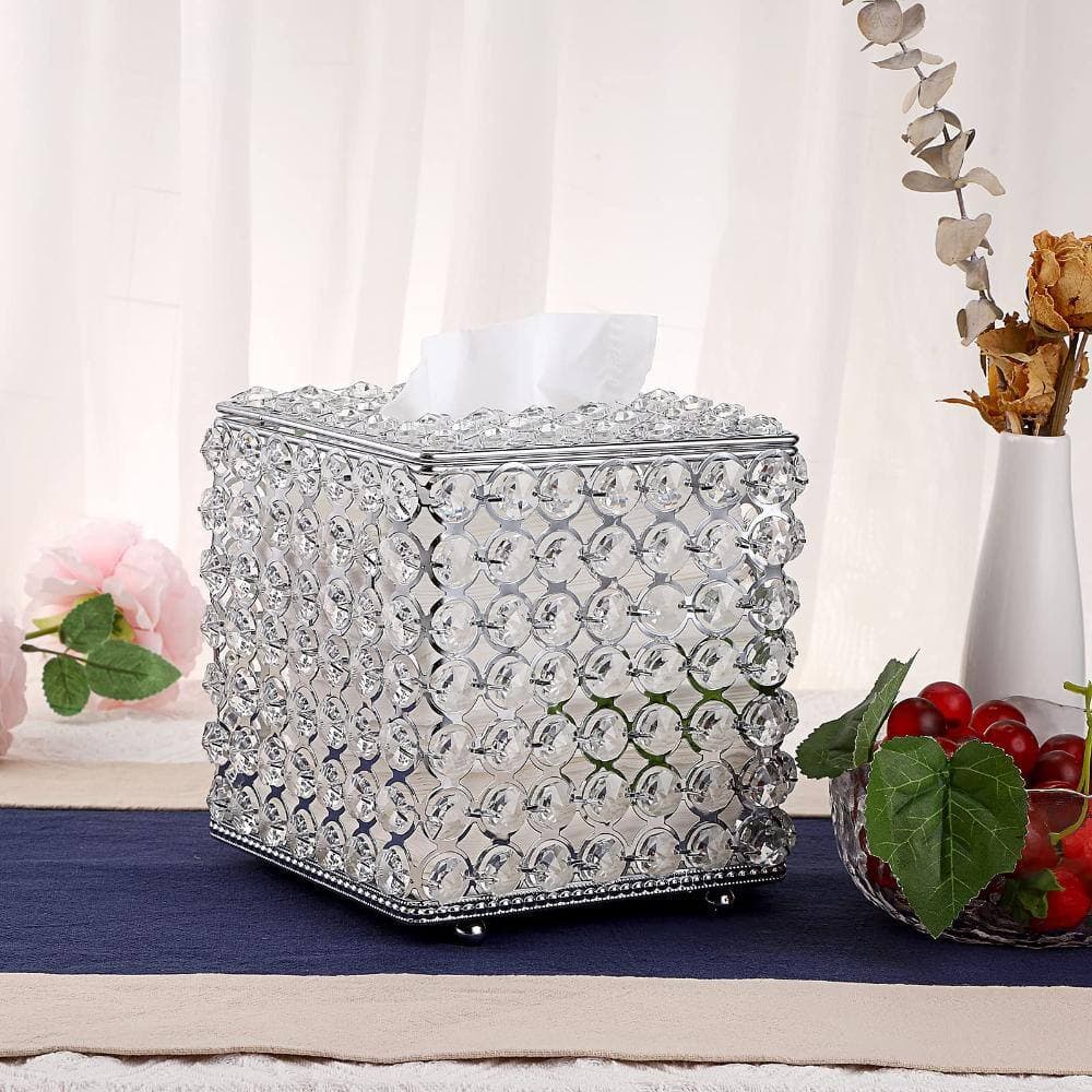 Unbranded Crystal Square Tissue Box Cover Decorative Holder, Sparkling Cube for Bathroom Dresser, Silver 7.09 (2)