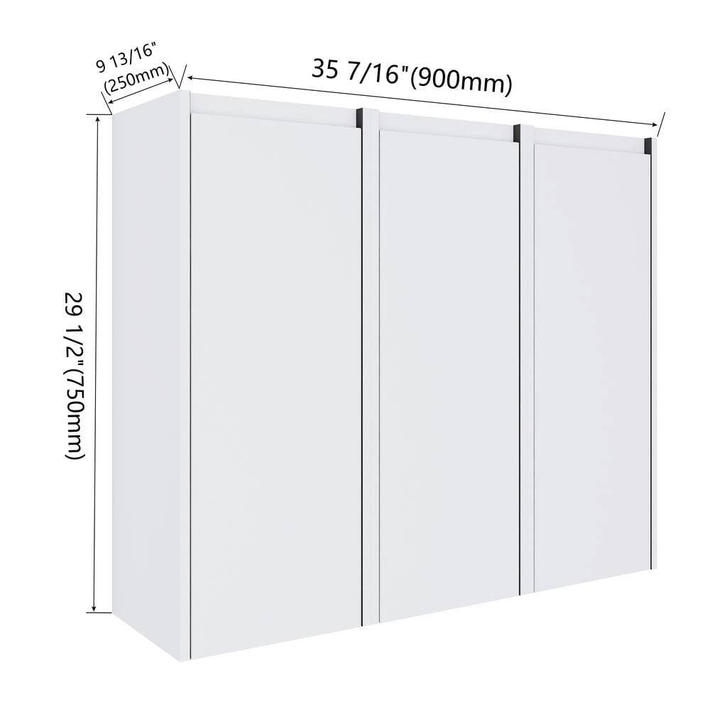 Unbranded 35.43 in. W x 9.81 in. D x 29.5 in. H Wall Mounted Bathroom Storage Wall Cabinet in White, with 3-Soft Close Door (2)
