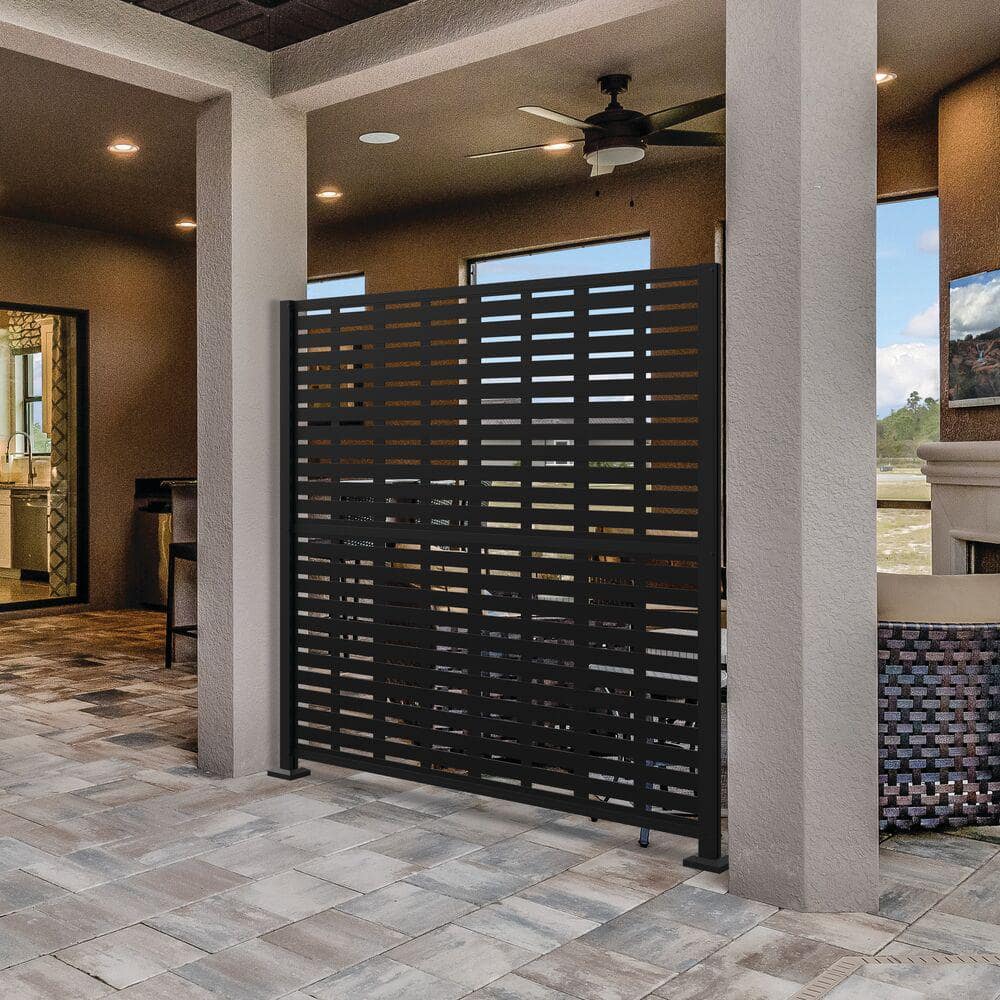 Barrette Outdoor Living 6 ft. x 6 ft. Matte Black Metal Decorative Screen Panel Frame Kit with Boardwalk Black (2)