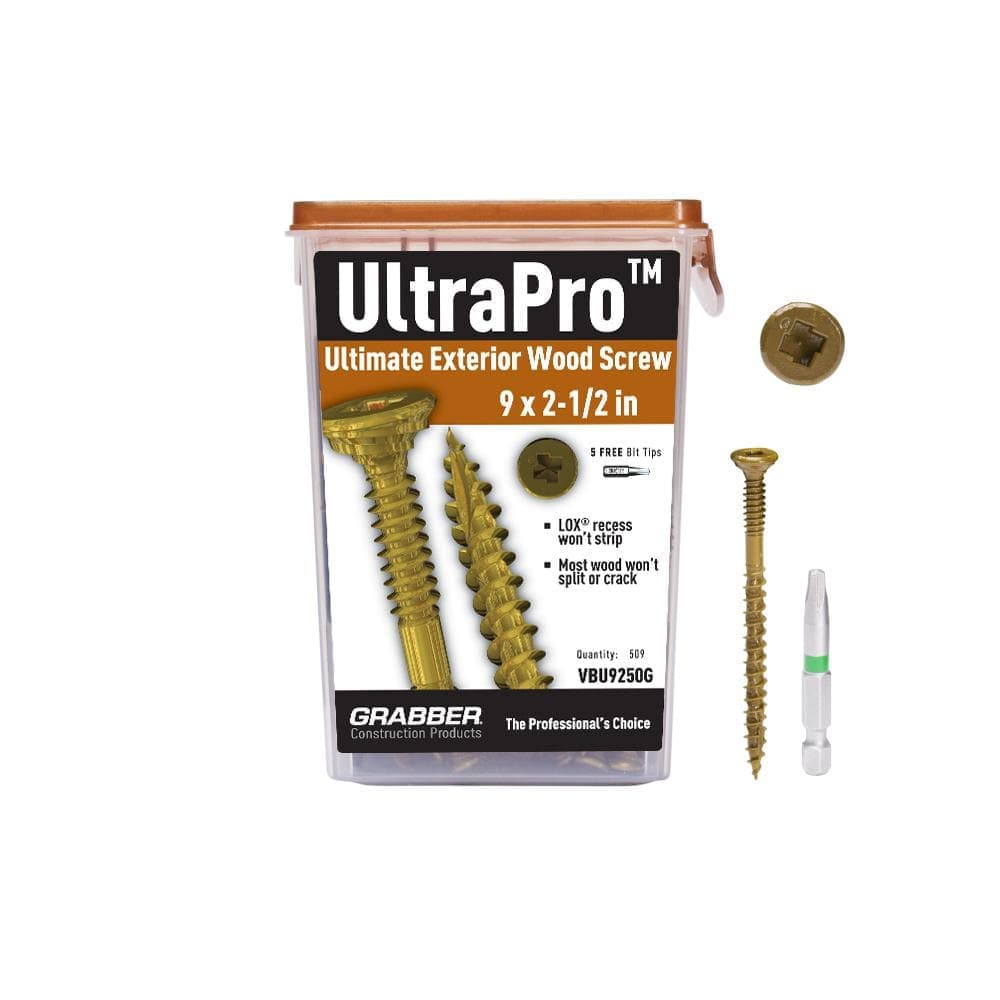 #9 x 2 1/2 in. UltraPro LOX 2 Drive, Flat Scavenger II Head, GrabberGard Gold, Exterior Wood Screws (5 lb. box)