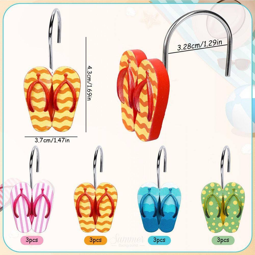 KHKFY 12-Piece Decorative Resin Flip Flop Shower Curtain Hooks with 1.3 in. Inner Diameter for Bathroom (2)