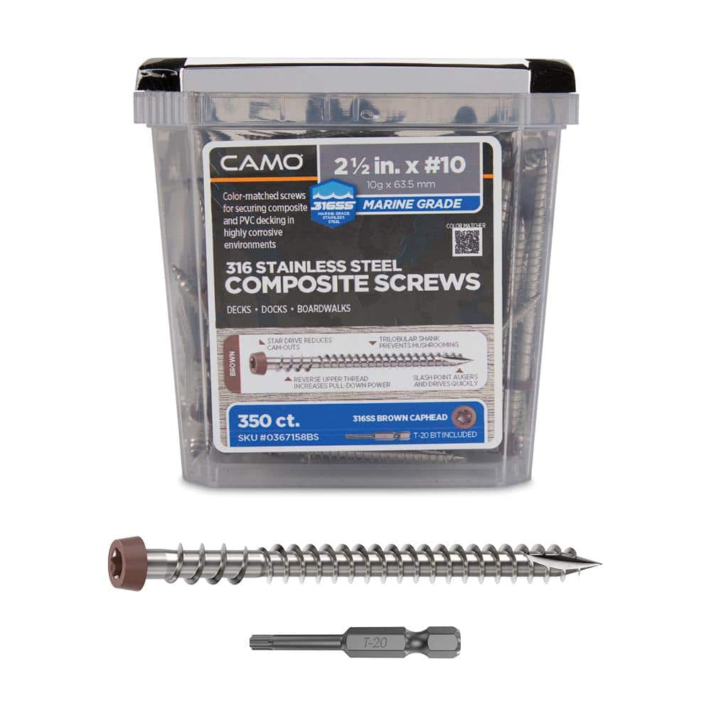 CAMO #10 2-1/2 in. 316 Stainless Steel Star Drive Brown Composite Deck Screws (350-Count) (1)