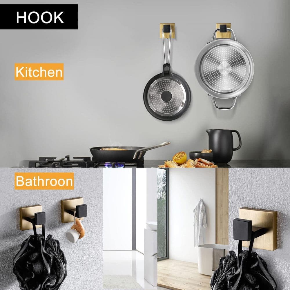 KHKFY 5-Piece Bathroom Hardware Accessories Set Towel Bar Set Wall Mounted Stainless Steel in Black and Gold (3)