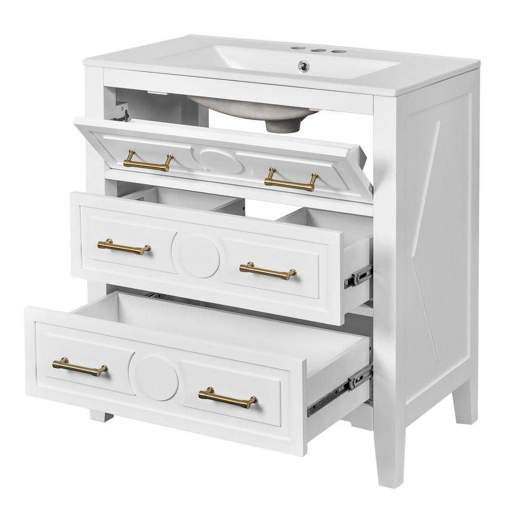 COWLOWN 30 in. W x 18.3 in. D x 34 in. H Bathroom White Linen Cabinet (1)