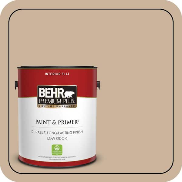 BEHR PREMIUM PLUS 1 gal. #PPU4-07 Mushroom Bisque Flat Low Odor Interior Paint & Primer (2)