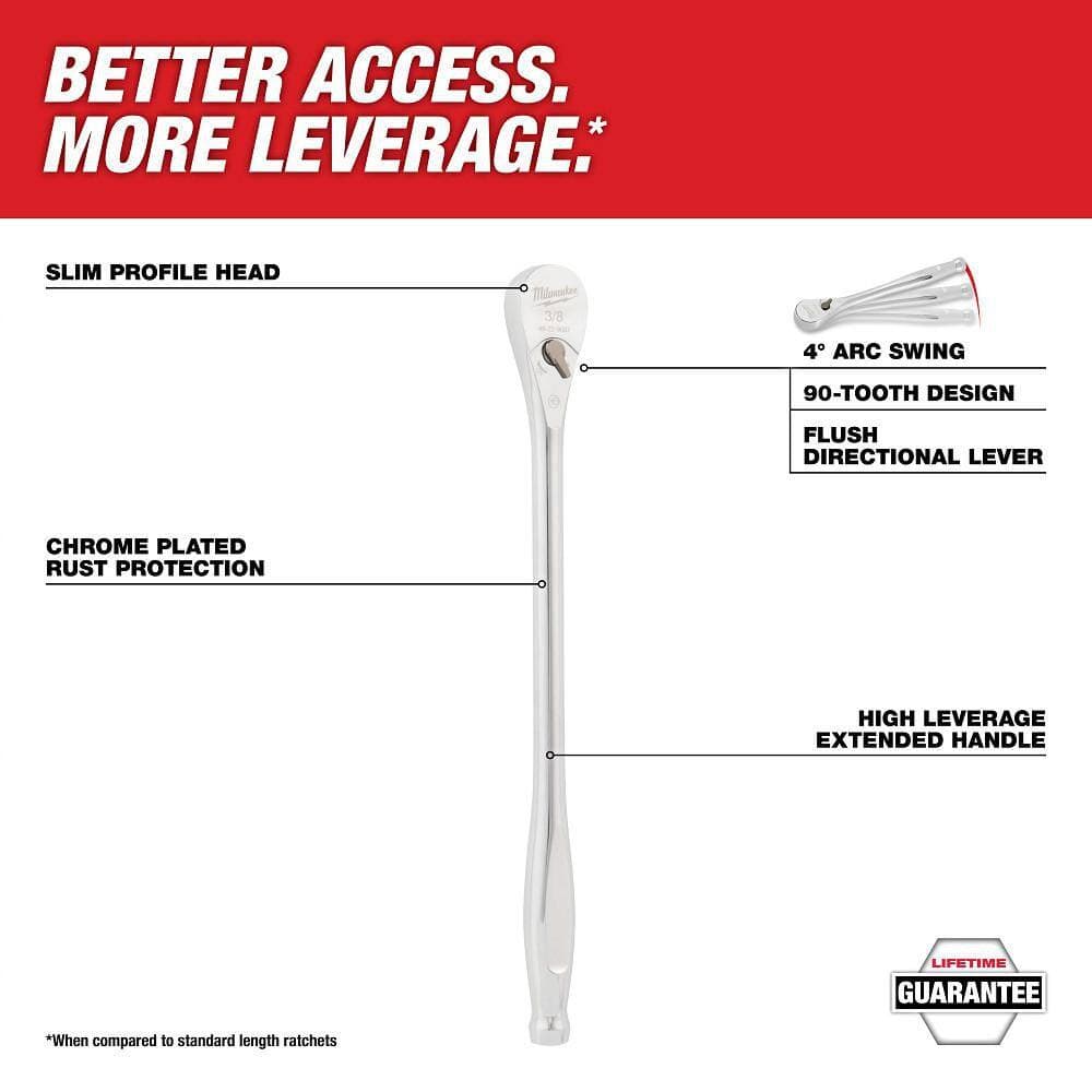 Milwaukee . Drive 90-Tooth Extended Ratchet with . Drive Extension Set (5-Piece) (2)