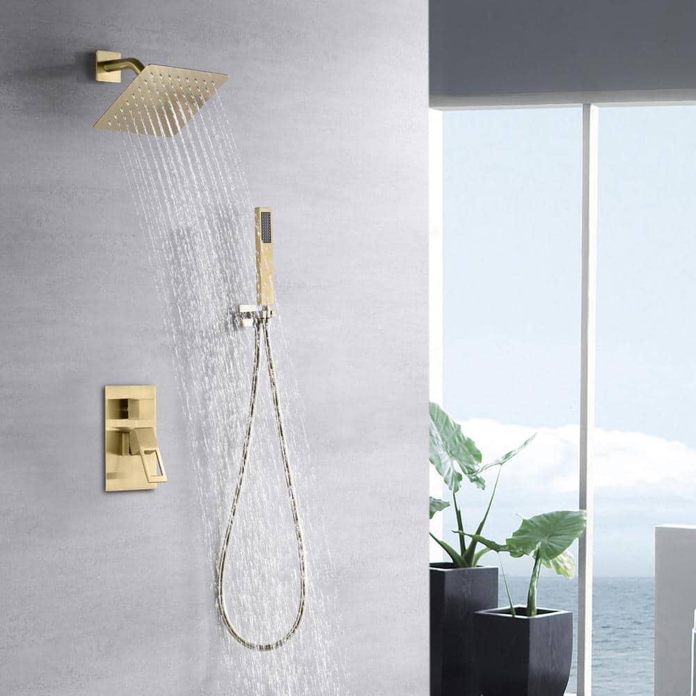 SUMERAIN Modern 1-Handle 1-Spray Shower Faucet 1.8 GPM with Hand Shower in Brushed Gold (Valve Included) (2)