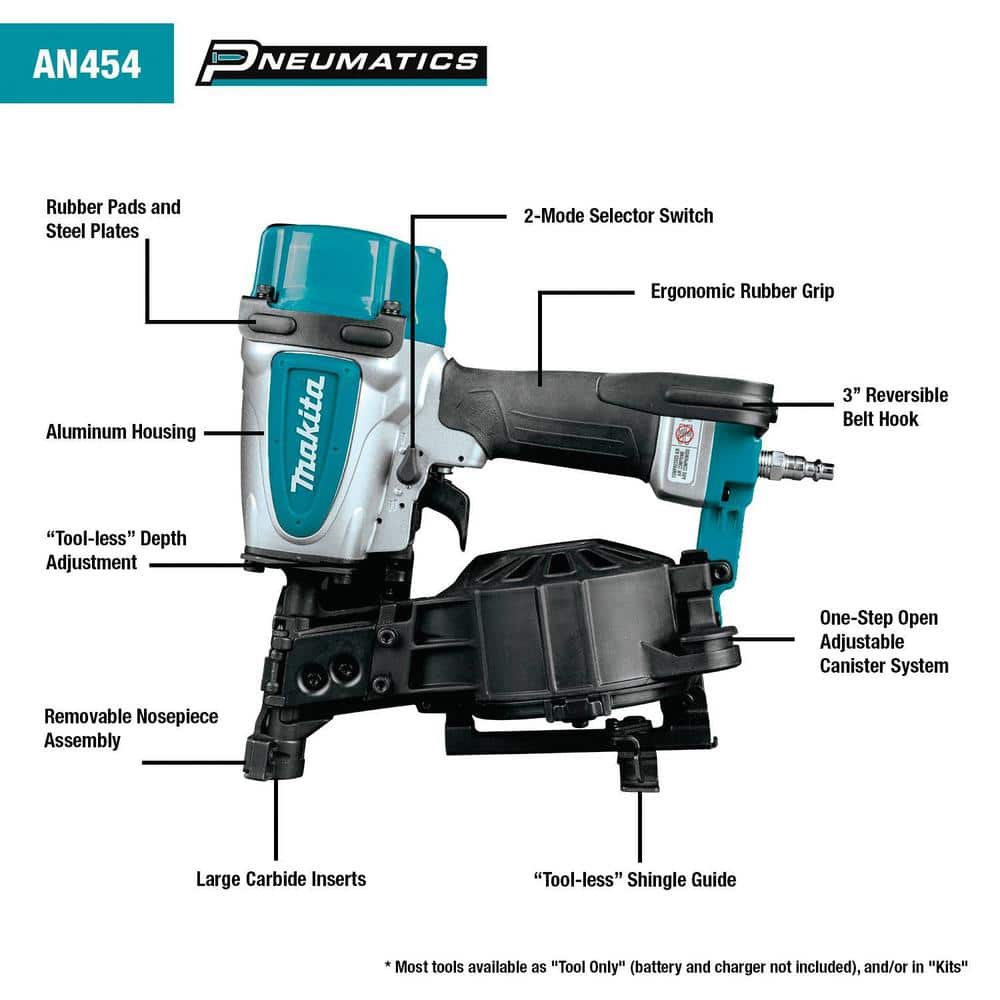 Makita Pneumatic 1-3/4 in. 15 Degree Coil Corded Roofing Nailer (3)
