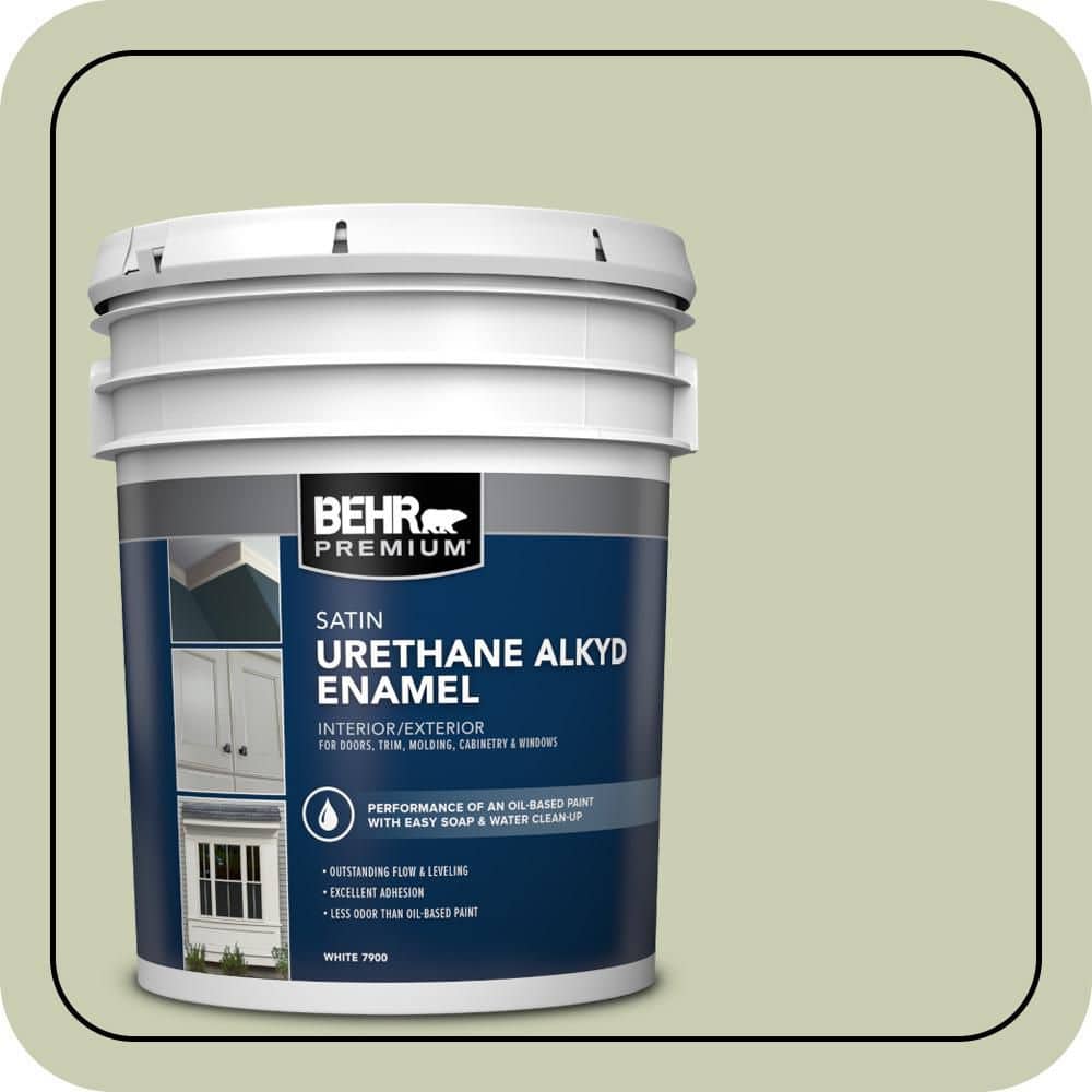 BEHR PREMIUM 5 gal. #BIC-13 Chilled Cucumber Urethane Alkyd Satin Enamel Interior/Exterior Paint