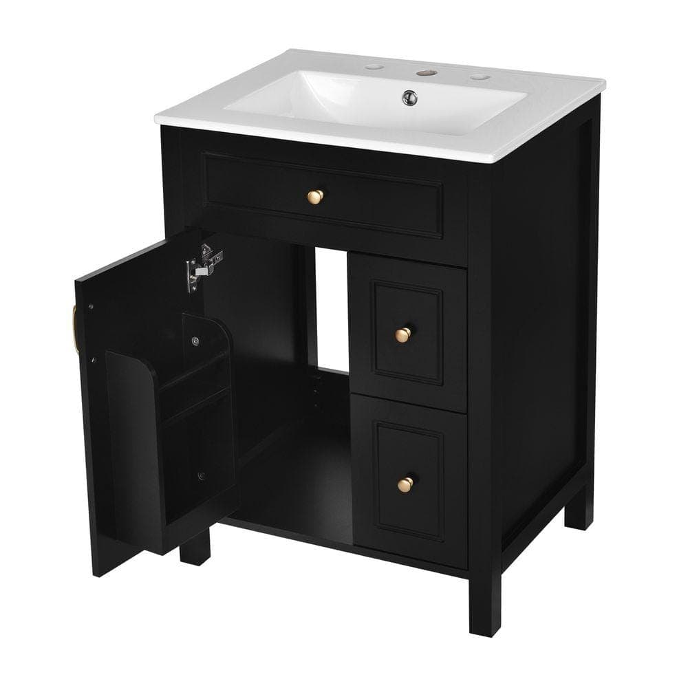 COWLOWN 24 in. W x 18 in. D x 33.8 in. H Bathroom Black Linen Cabinet (1)