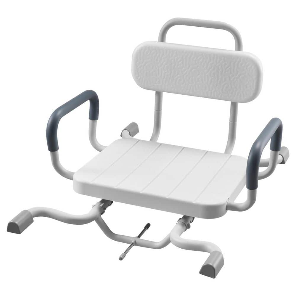 SKYSHALO Swivel Shower Chair with Arms and Backrest, 220lbs. Capacity Freestanding Bench Seat in White for Shower Stall & Bathtub