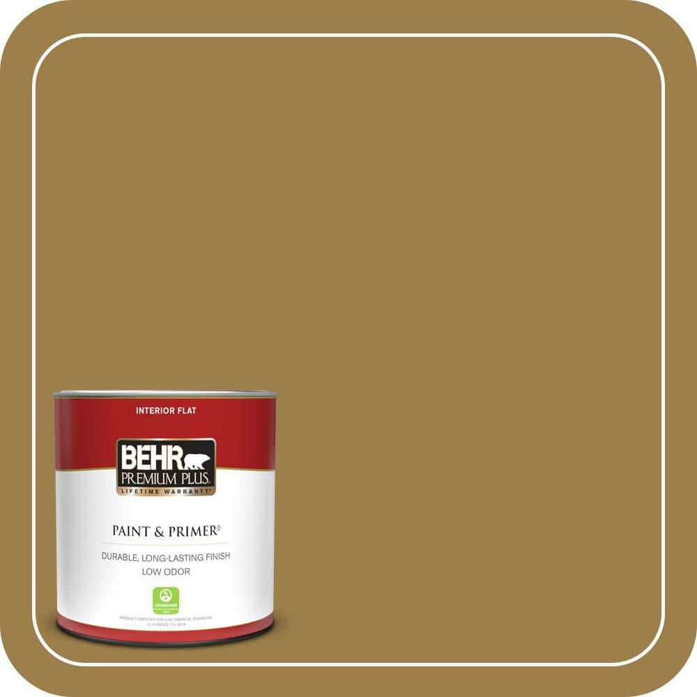 BEHR PREMIUM PLUS 1 qt. #S310-6 Gold Ink Flat Low Odor Interior Paint & Primer