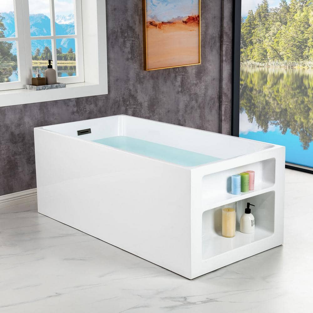 WOODBRIDGE Bradbury 59 in. Acrylic Freestanding Rectange Soaking Bathtub with Drain and Overflow Included in White (1)