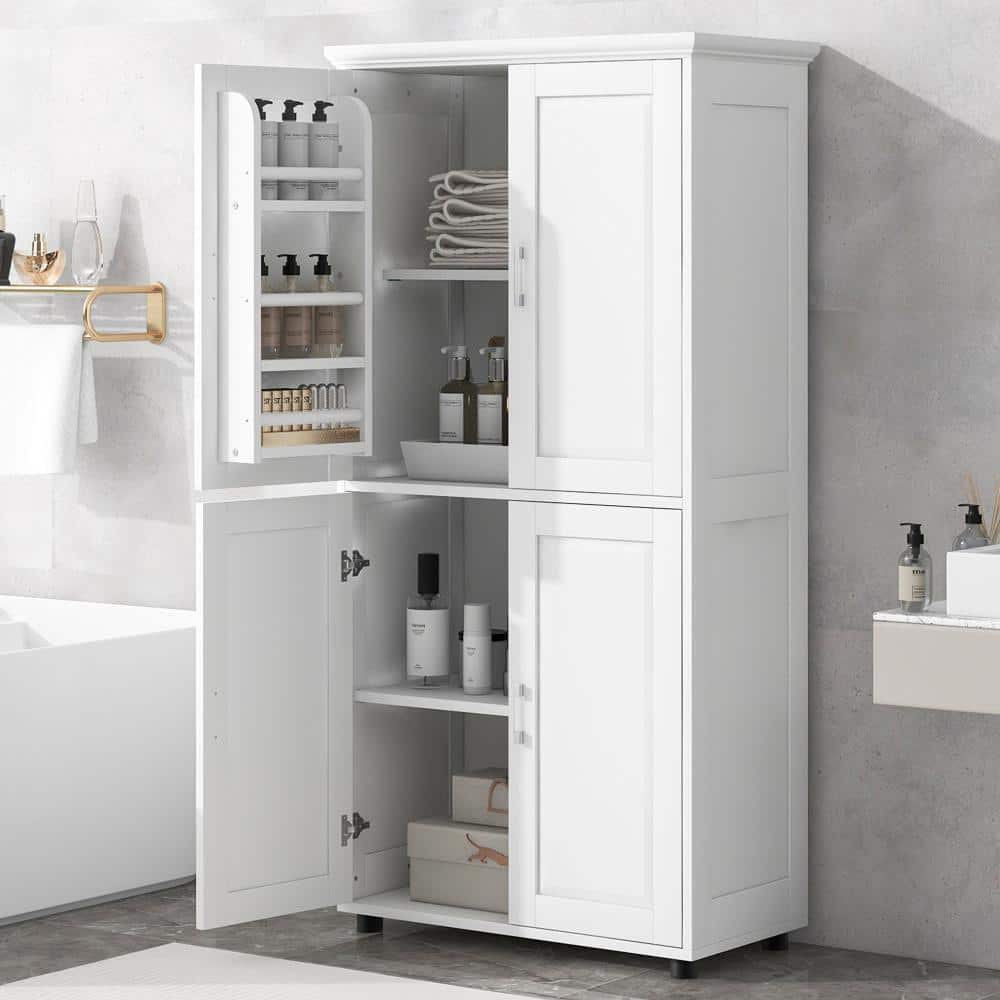 Staykiwi 31.29 in. W x 15.64 in. D x 62.28 in. H White Tall Bathroom Storage Cabinet with with 4 Doors and Adjustable Shelves (3)