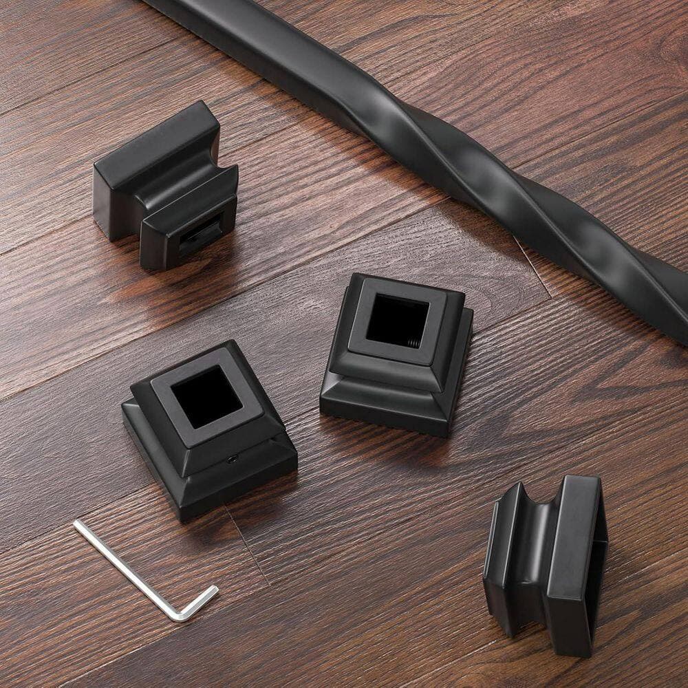 Afoxsos 5.87 in. H x 3.62 in. W Satin Black Aluminum Stair Railing Kit Flat Shoes for 1/2 Square Iron Balusters 12 Pack (2)