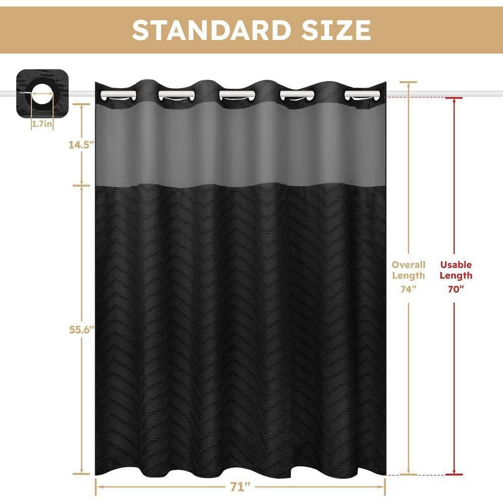 Numhew 74 in. W x 71 in. L Polyester Shower Curtain in Black, No Hook Shower Curtain and Liner Set for Bathroom and Hotel (2)