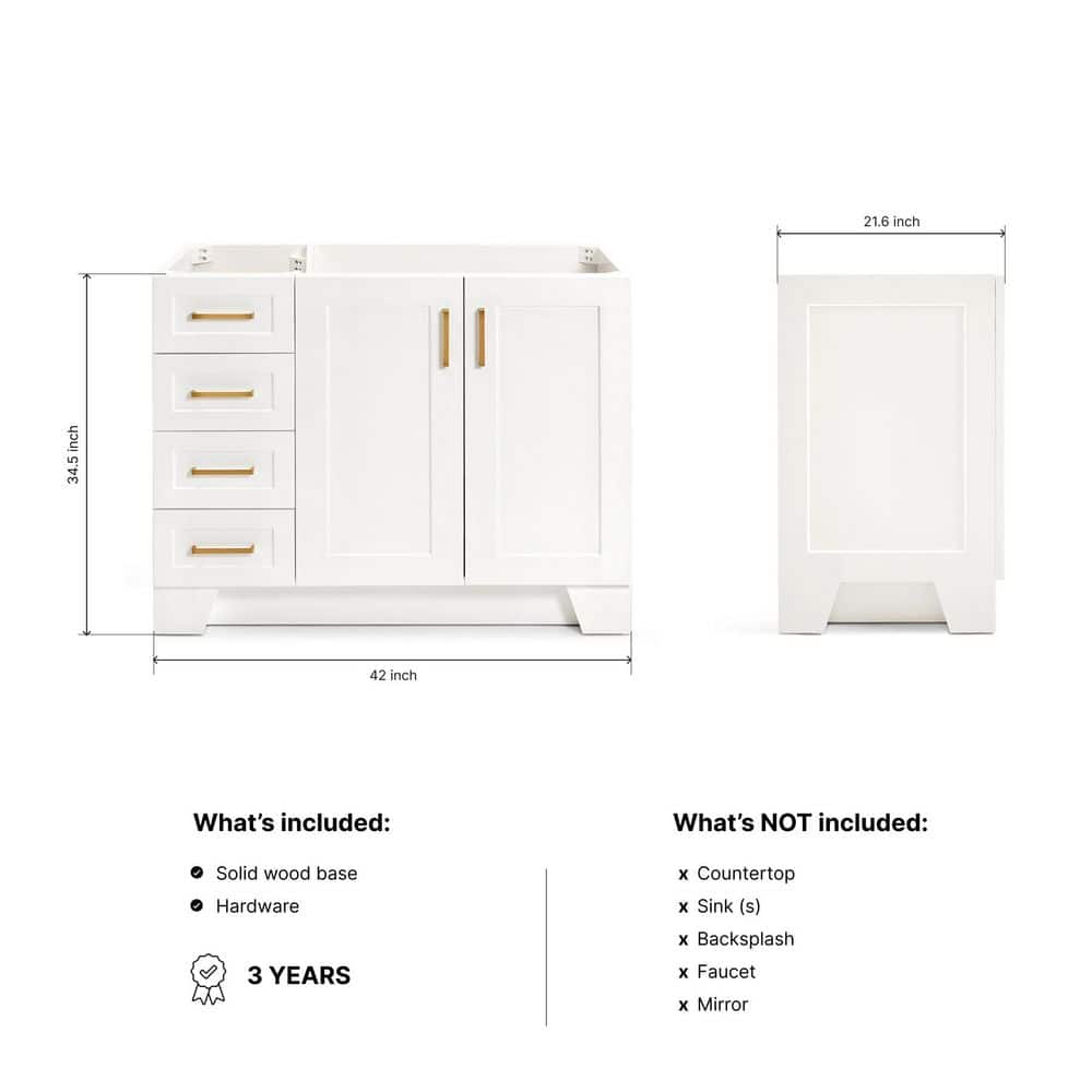 ARIEL Taylor 42 in. Freestanding Bathroom Vanity Cabinet without Top in White (Assembled) (2)