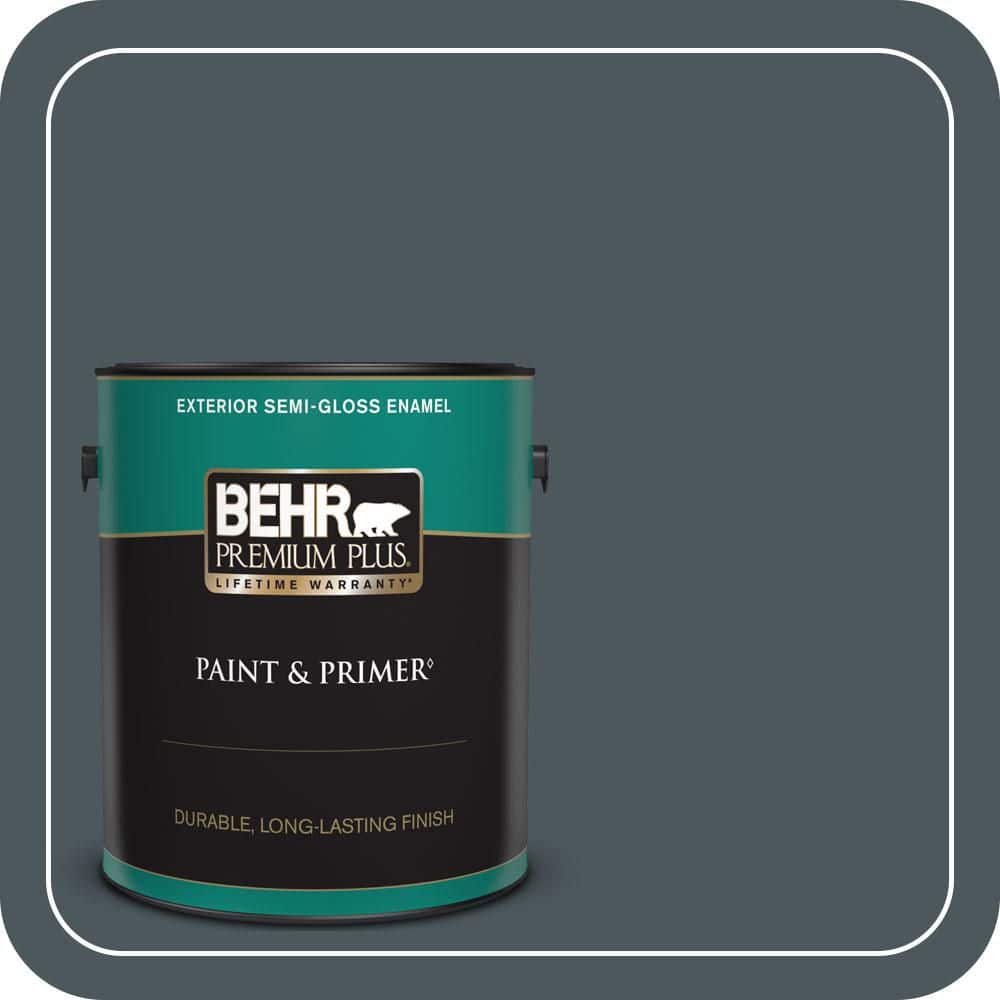 BEHR PREMIUM PLUS 1 gal. #N470-7 Submarine Gray Semi-Gloss Enamel Exterior Paint & Primer