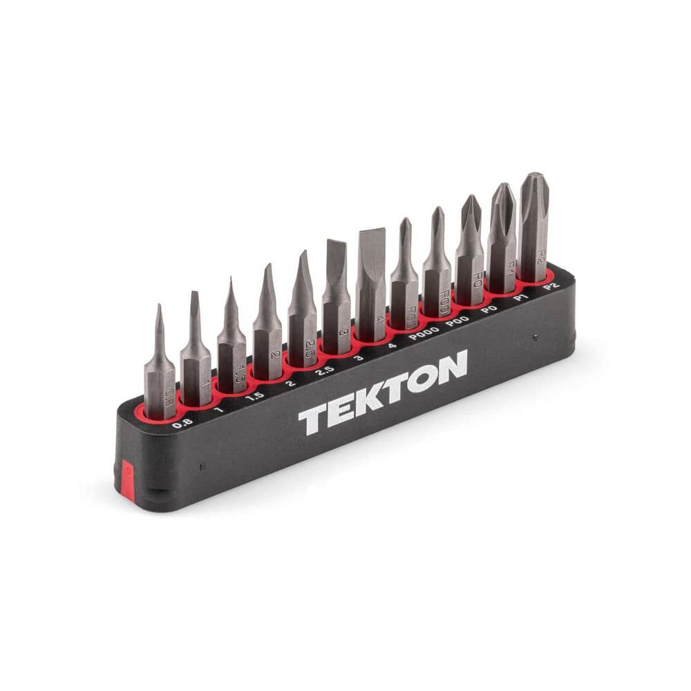 TEKTON 4 mm Phillips/Slotted Bit Set with Rail, 12-Piece (P000-P2,0.8-4 mm) (1)