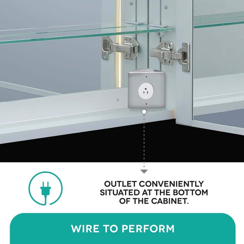 FINE FIXTURES 42 in. W x 30 in. H Rectangular Aluminum Recessed or Surface Mount Medicine Cabinet with Mirror and LED Lighting (3)
