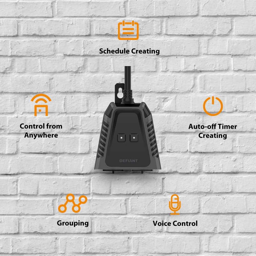 Defiant 15 Amp 120-Volt Smart Wi-Fi Bluetooth Outdoor Plug with 2-Outlets Powered by Hubspace (2)