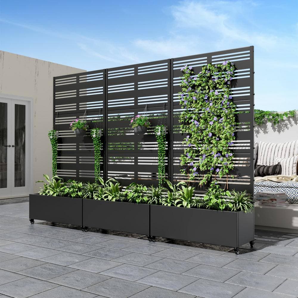 Dovelina 72 in. H x 35 in. W Metal Black Rectangle Pots and Planter Raised Box with Trellis for Vine Climbing Plants (3)