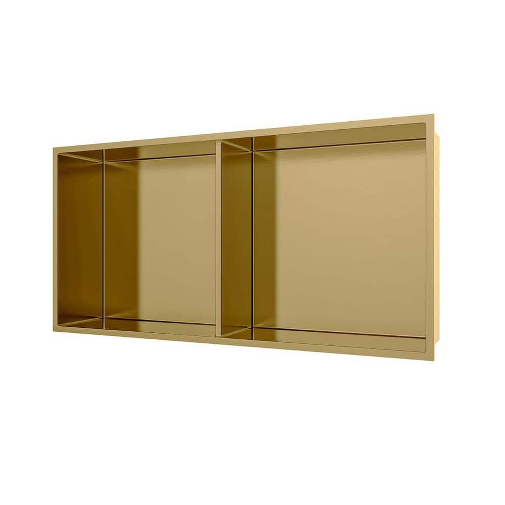 ALINO Niche 12 in. W x 4 in. D x 24 in. H Gold Rectangular Stainless Steel Bathroom Shelf