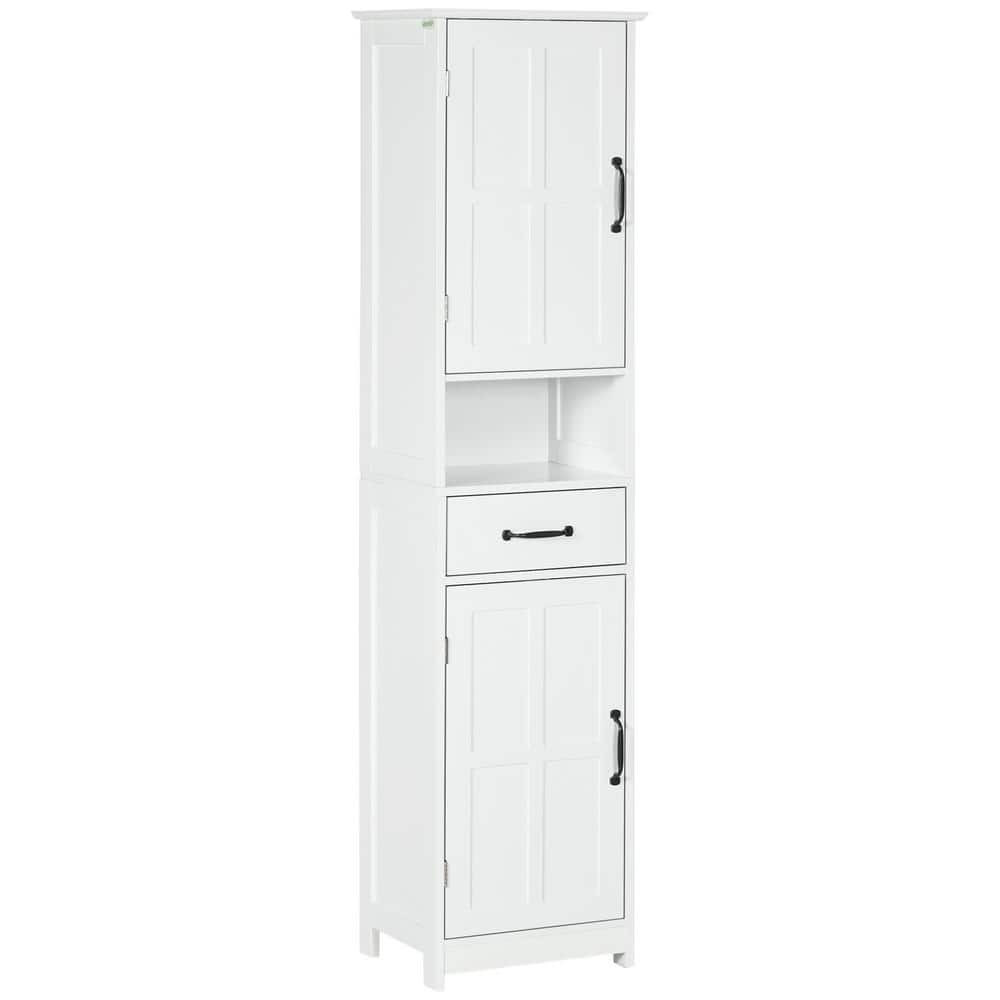kleankin 15.75 in. W x 64.5 in. H x 11.75 in. D Wood Rectangular Bathroom Storage Cabinet, Linen Tower with Open Shelf in White