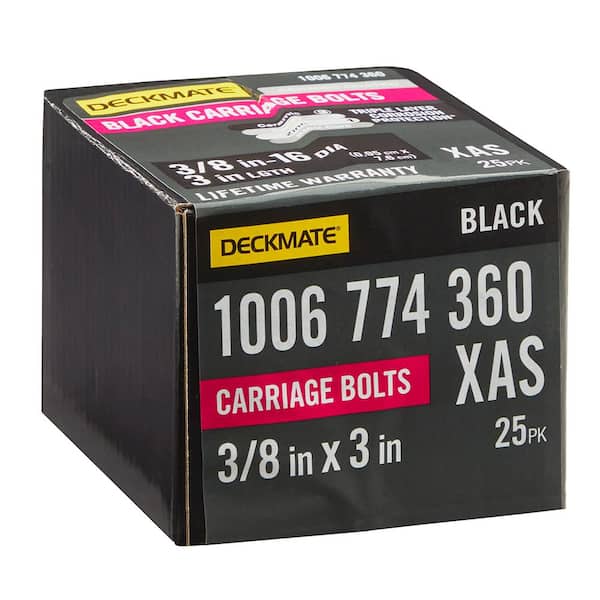 DECKMATE 3/8 in.-16 x 3 in. Black Deck Exterior Carriage Bolt (25-Pack) (2)