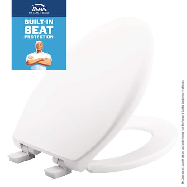 BEMIS Affinity Mr. Clean Elongated Soft-Close Antimicrobial Easy-Clean Plastic Toilet Seat in White