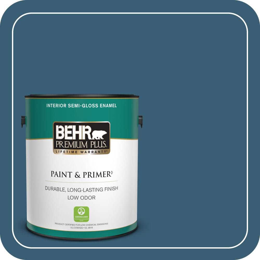 BEHR PREMIUM PLUS 1 gal. #S490-7 Superior Blue Semi-Gloss Enamel Low Odor Interior Paint & Primer