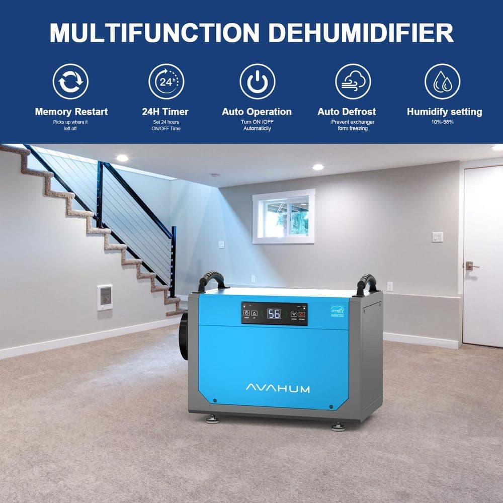 ANDTE 113 pt. 1,200 sq. ft. Quiet Bucketless Dehumidifier in. Blue, with Drain Hose for Crawlspace, with Auto Defrost, No Pump (2)