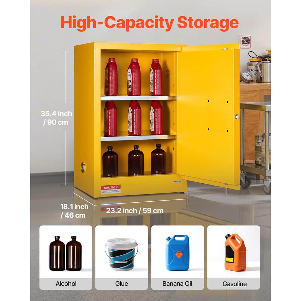 VEVOR Flammable Cabinet, 13 Gal. Steel Fire Extinguisher Cabinet for 5 lb. Fire Extinguisher, for Home Use, Yellow﻿ (3)