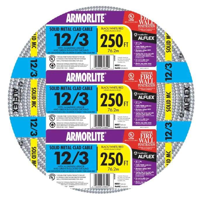 Southwire 12/3 x 250 ft. Solid CU BX/AC (AL Armored Cable) Armorlite Cable (3)