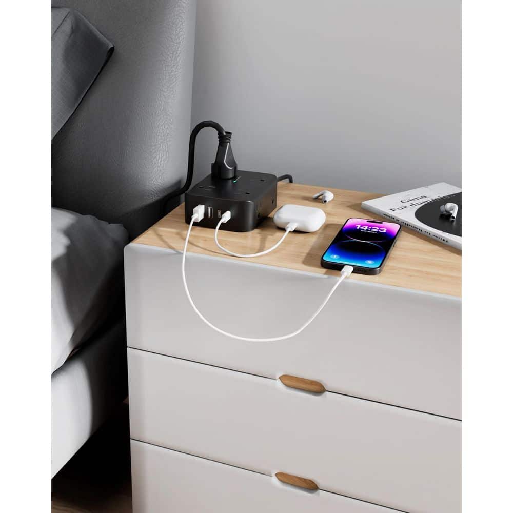 Lukyamzn 12-in-1 Power Strip 5 ft. Cord 8-Outlet 2 USB-A Ports 2 USB-C Ports Surge Protector with Flat Plug Wall Mount (2)