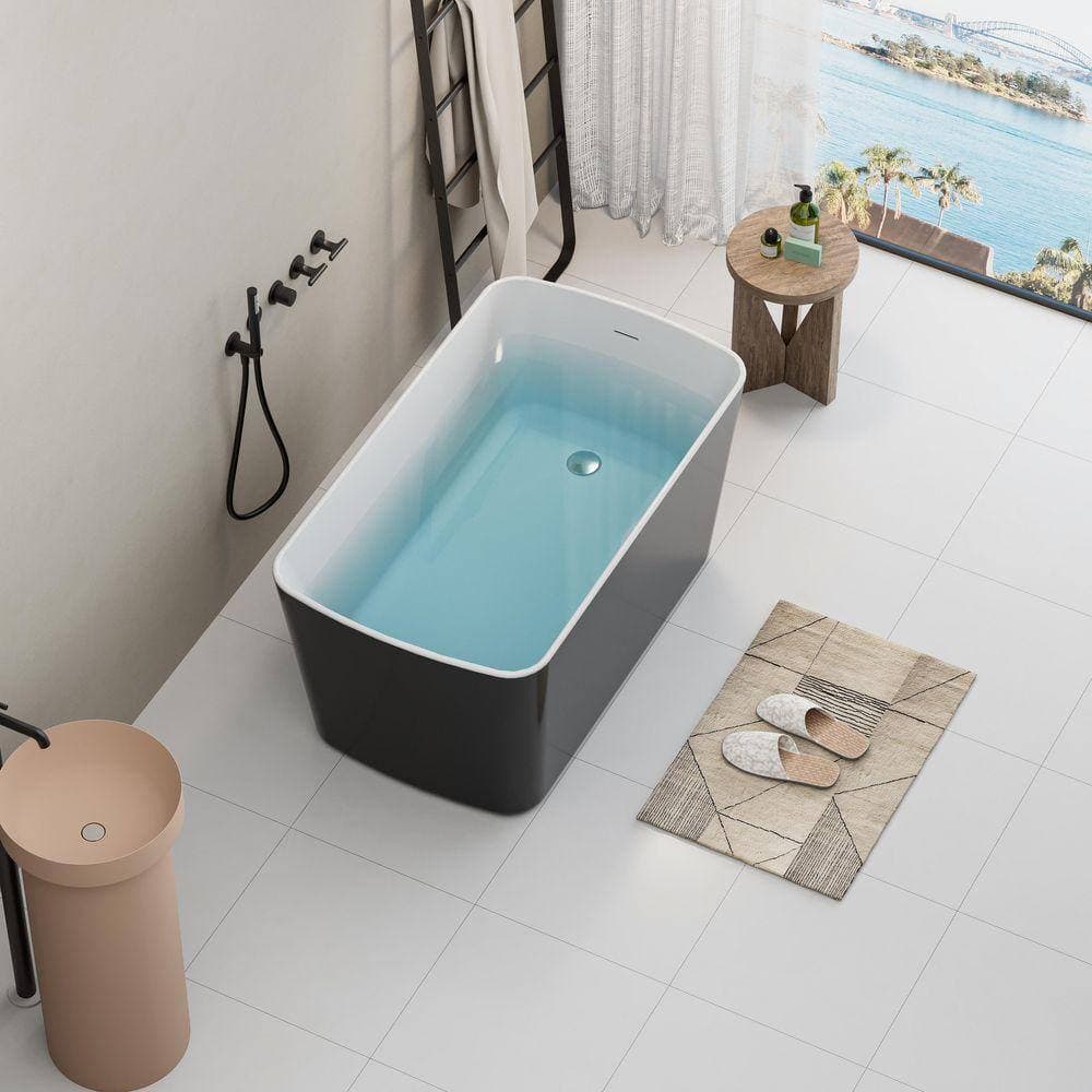 XUJMK 49 in. L x 28 in. W Acrylic Freestanding Sit-In Japanese Soaking Bathtub Hot Tub with Chrome Overflow and Drain in Black (1)