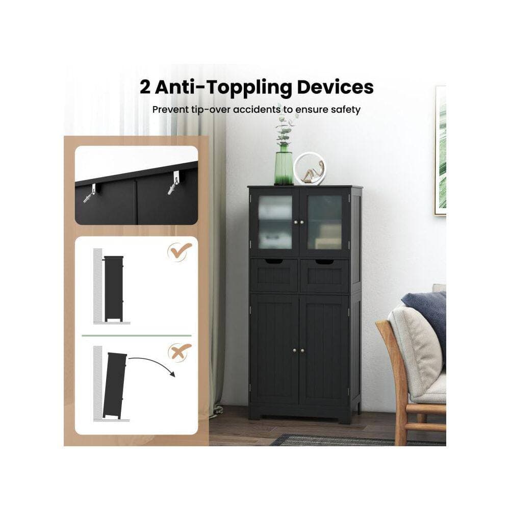 Boyel Living 23.5 in. W x 12 in. D x 50.5 in. H Black Freestanding Linen Cabinet with 2-Drawers and Glass Doors (3)