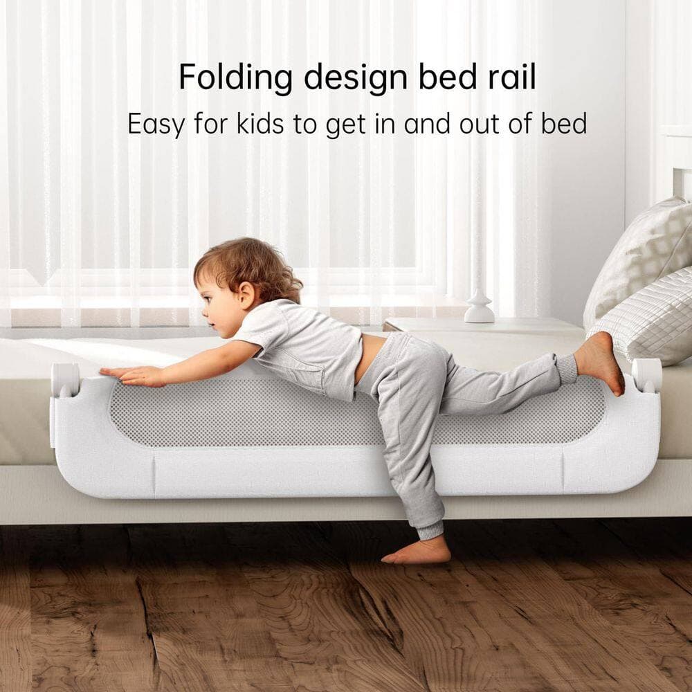 Laybus 71 in. x 23.6 in. White Folding Bed Rail with Reinforced Anchor Safety System, Made of 300D oxford Fabric (2)