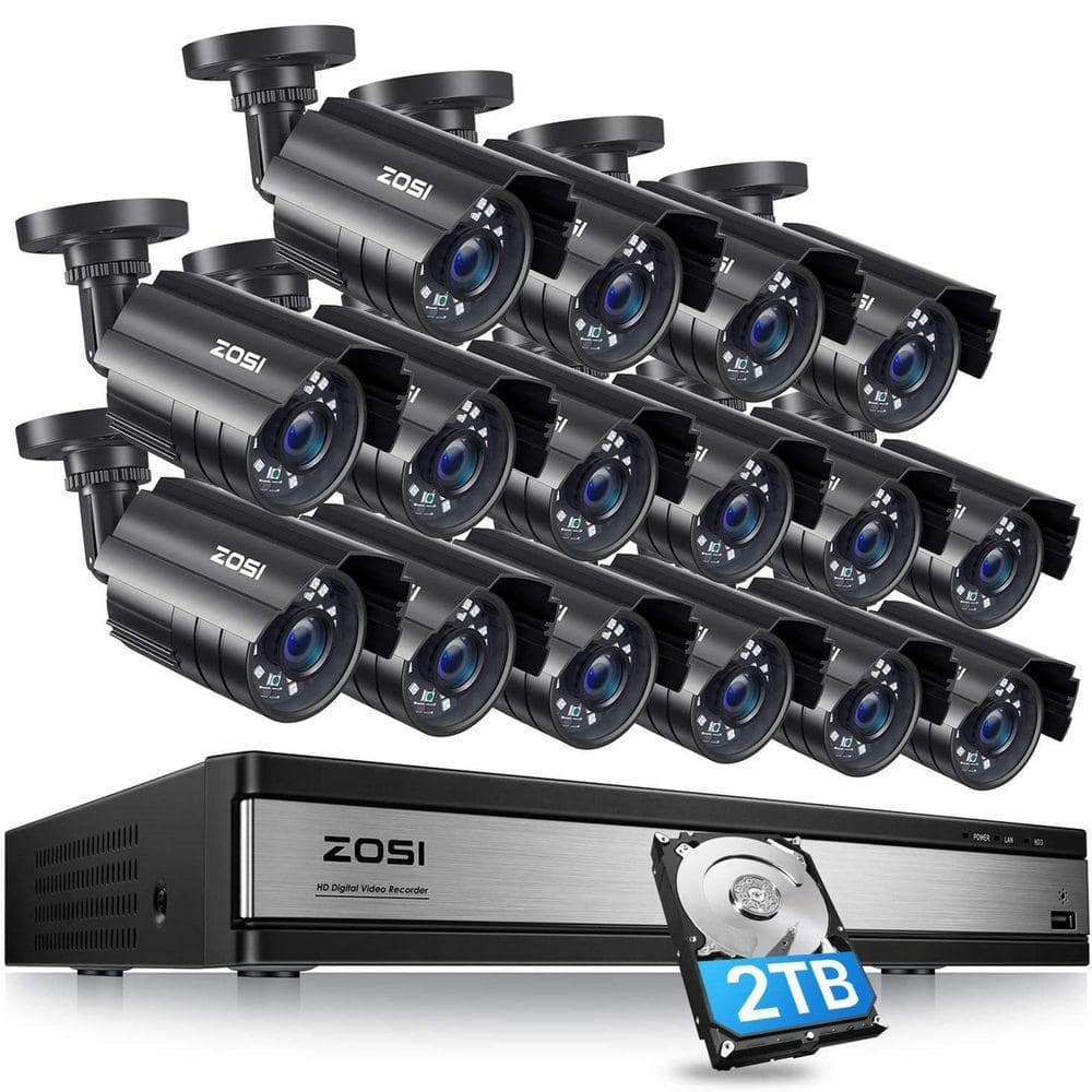 ZOSI 16-Channel 2MP 4TB DVR Security Camera System with 16 1080P Outdoor Wired Bullet Cameras, Black (1)