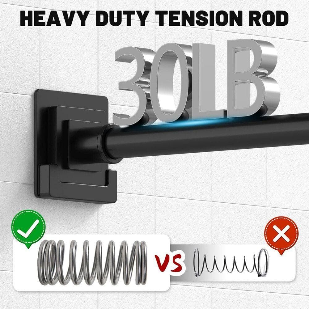 JFVKAF Adjustable Tension Matte Black Shower Curtain Rod 17 in. L x 3.30 in. W Stainless Steel with Holders for Bathroom Window (2)
