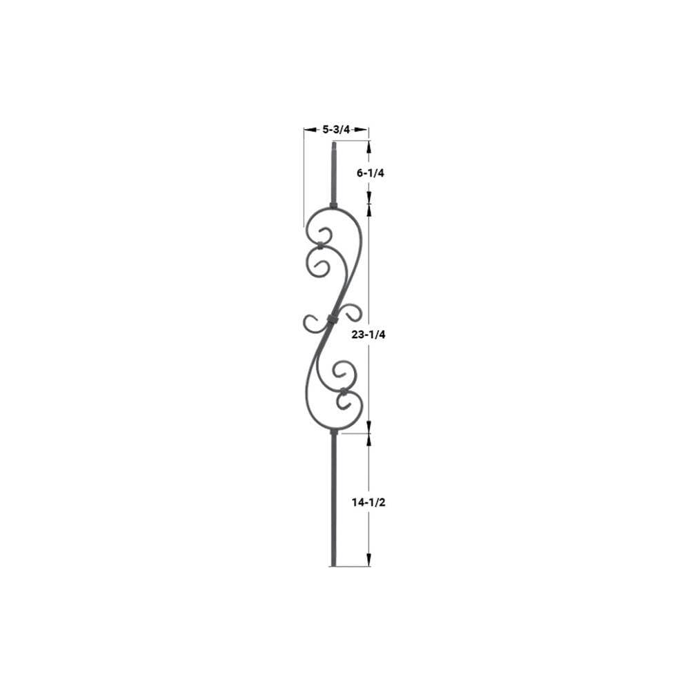 EVERMARK Stair Parts 44 in. x 5/8 in. Satin Black Scroll Iron Baluster for Stair Remodel (3)